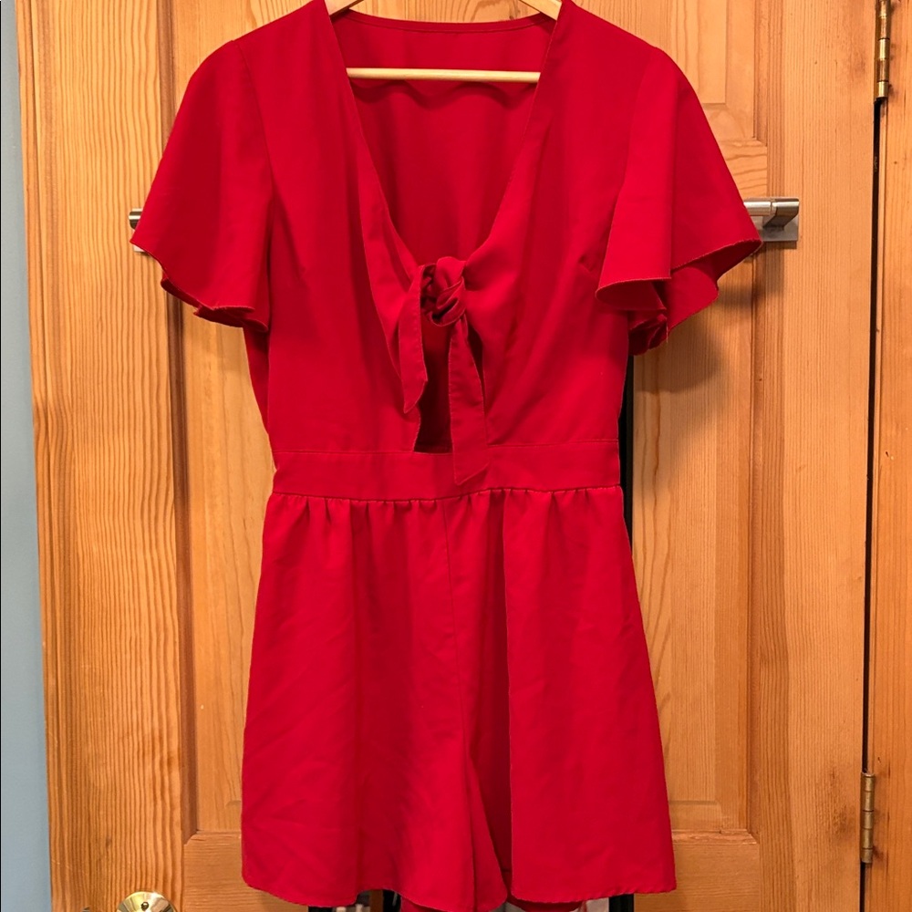 Red Tie-Front Shorts  Romper Sz M